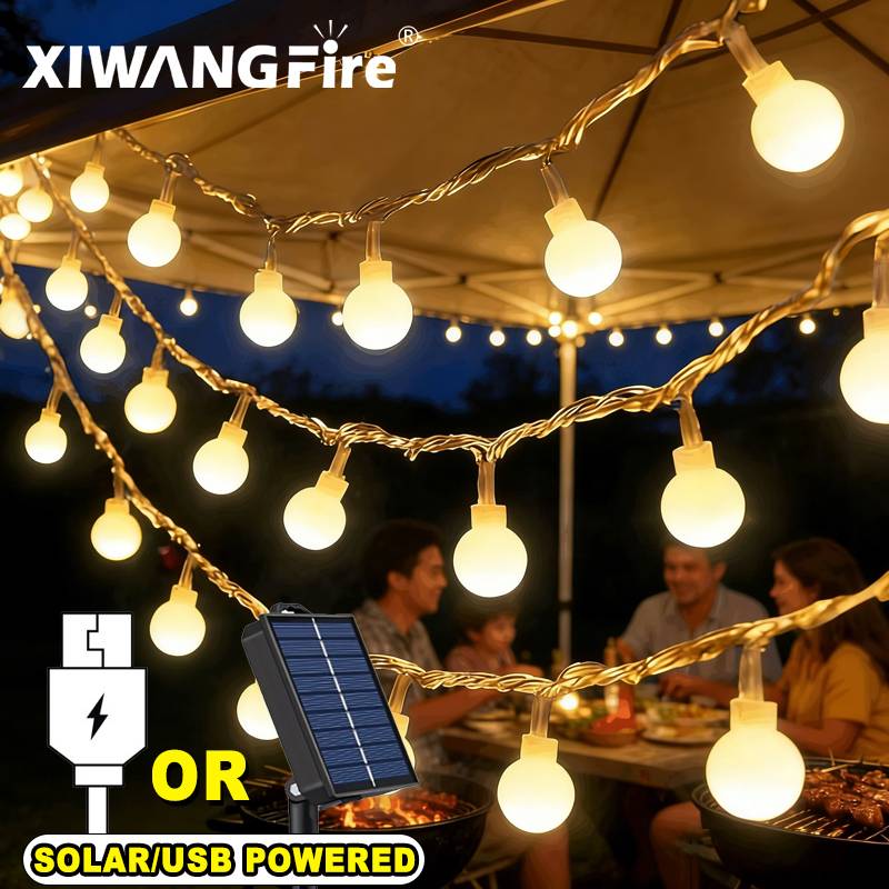 Outdoor Lighting Garden - Lampu String Tenaga Surya/USB/Baterai 3-10M, Bola